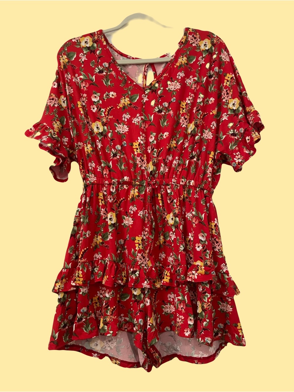 entro Red Floral Ruffle Tunic Romper